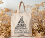 Christmas book tree tote bag