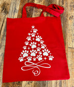 Paw Christmas Tree Red Tote Bag