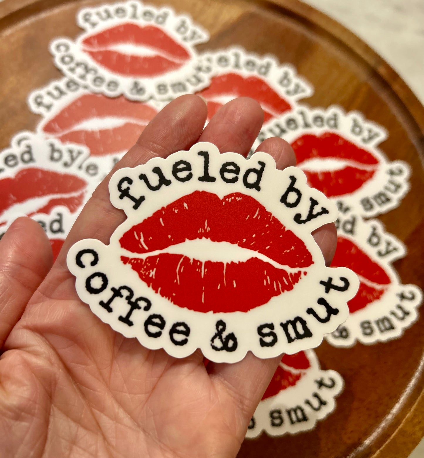 Fueled by coffee & smut Sticker • red