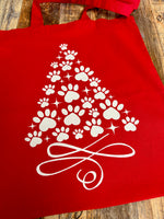 Paw Christmas Tree Red Tote Bag