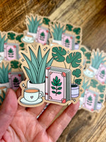 Plants & coffee & books sticker
