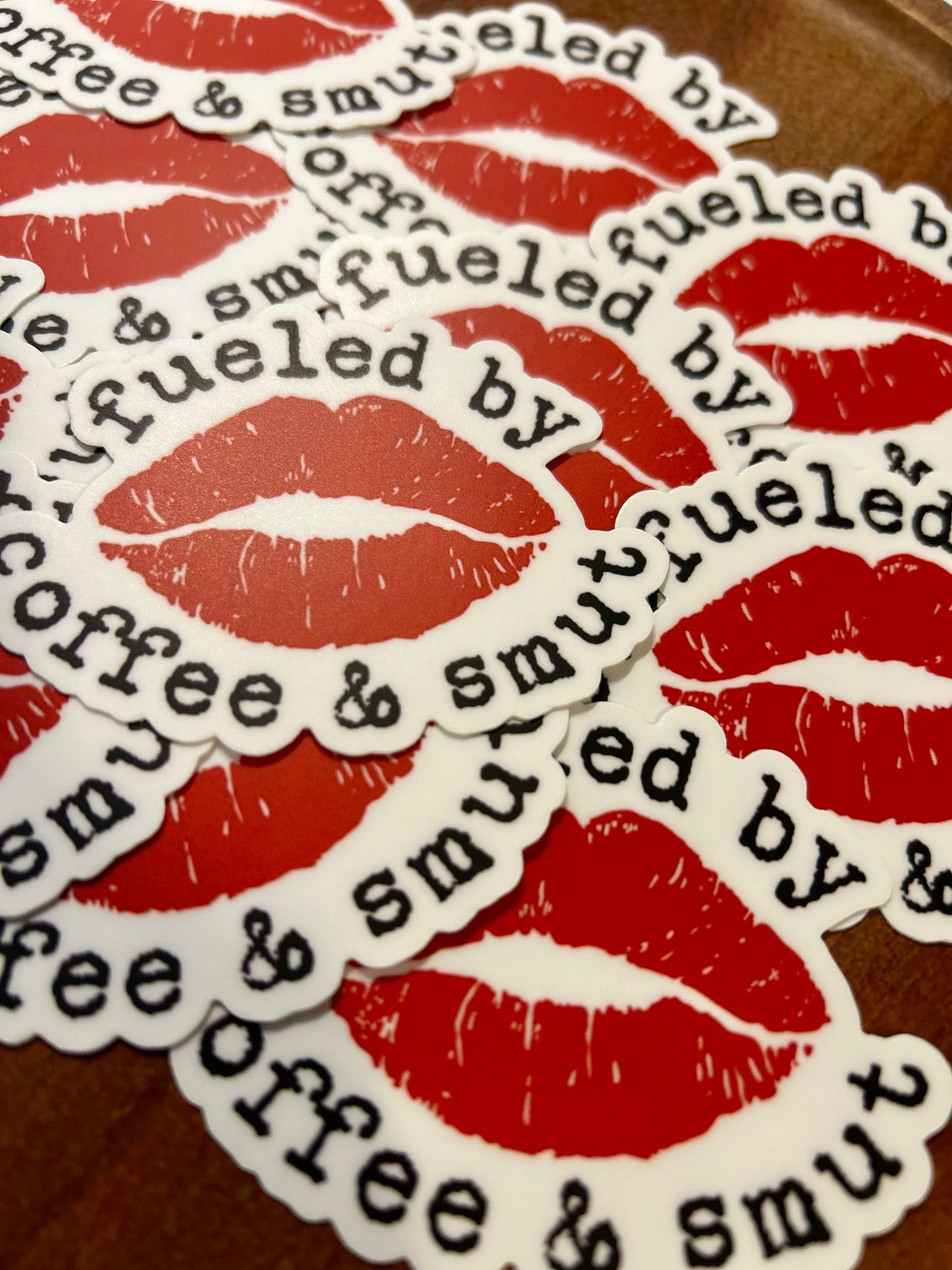 Fueled by coffee & smut Sticker • red