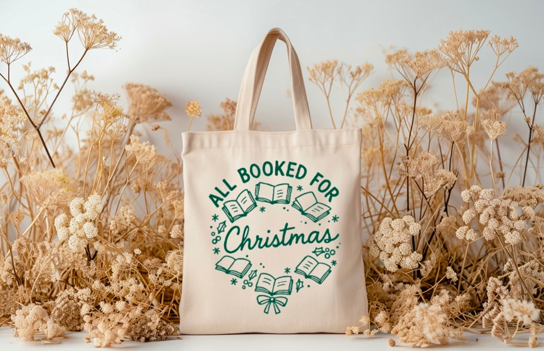 All booked for Christmas tote bag