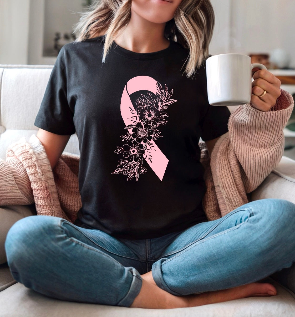 Breast Cancer Awareness flower ribbon
