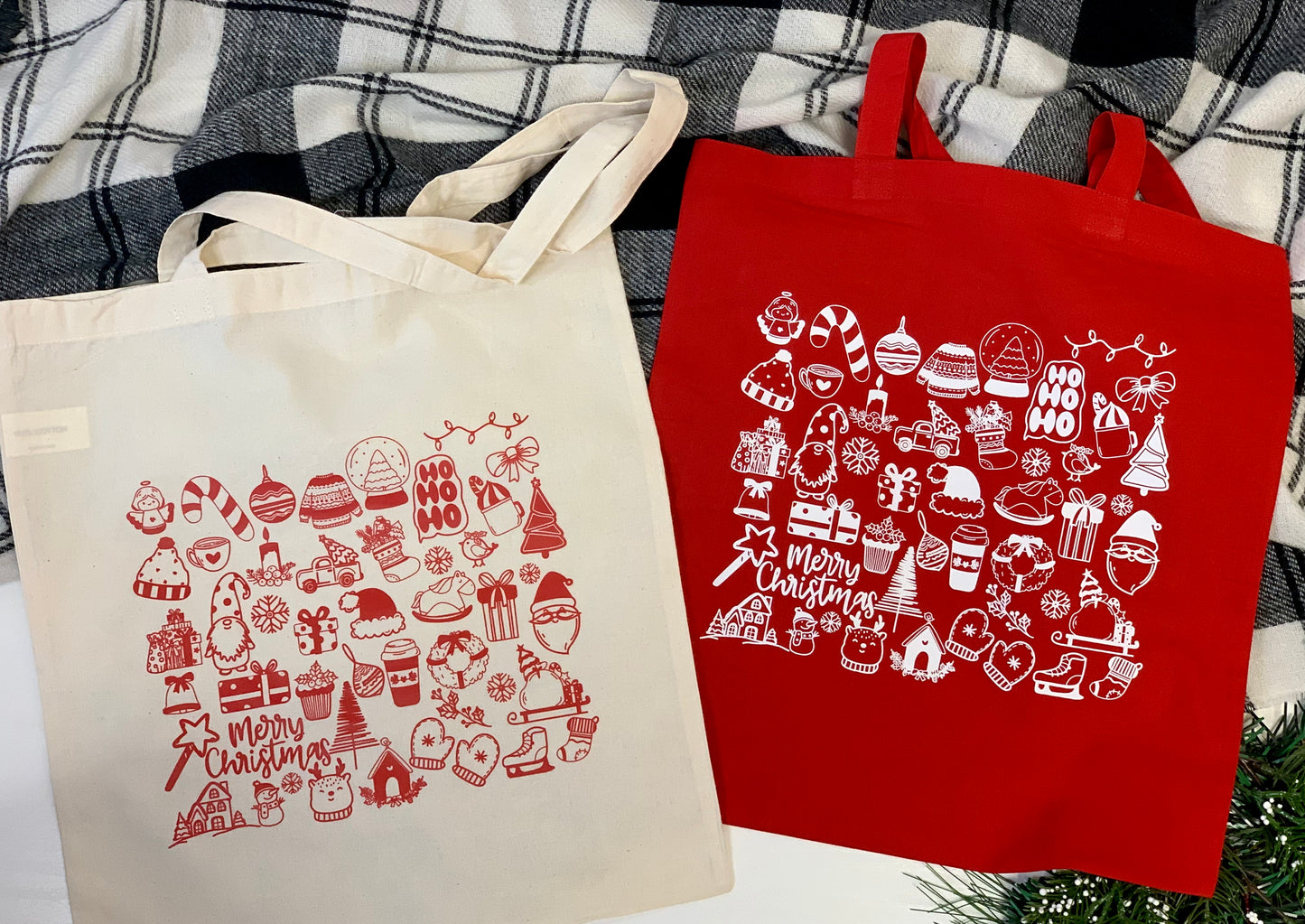 Christmas Doodles Red Tote Bag