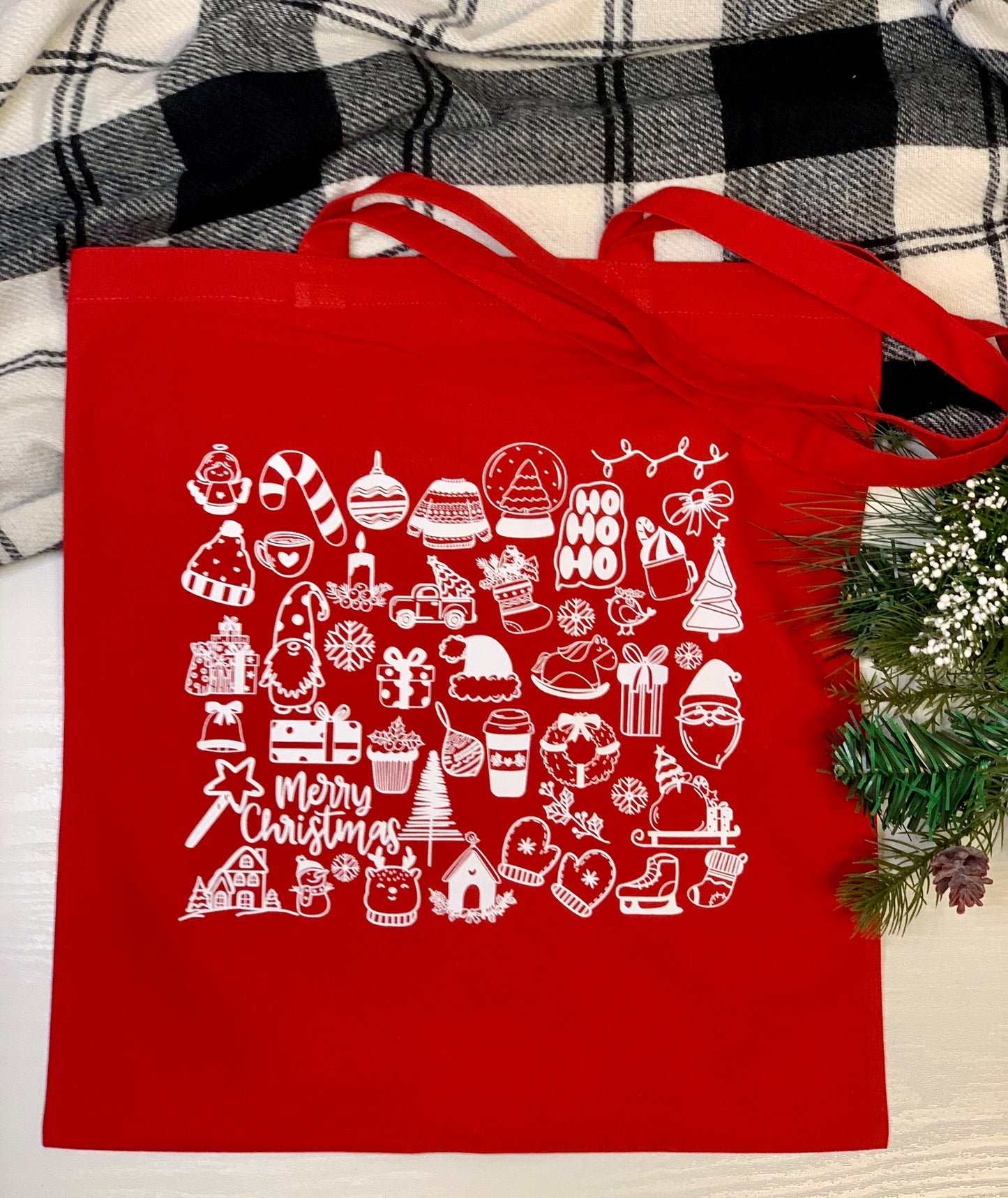 Christmas Doodles Red Tote Bag