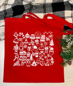 Christmas Doodles Red Tote Bag