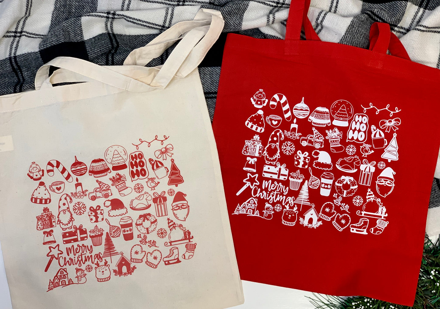 Christmas Doodles Red Tote Bag