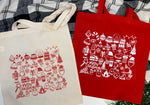 Christmas Doodles Red Tote Bag