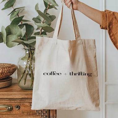 Coffee + thrifting Tote Bag
