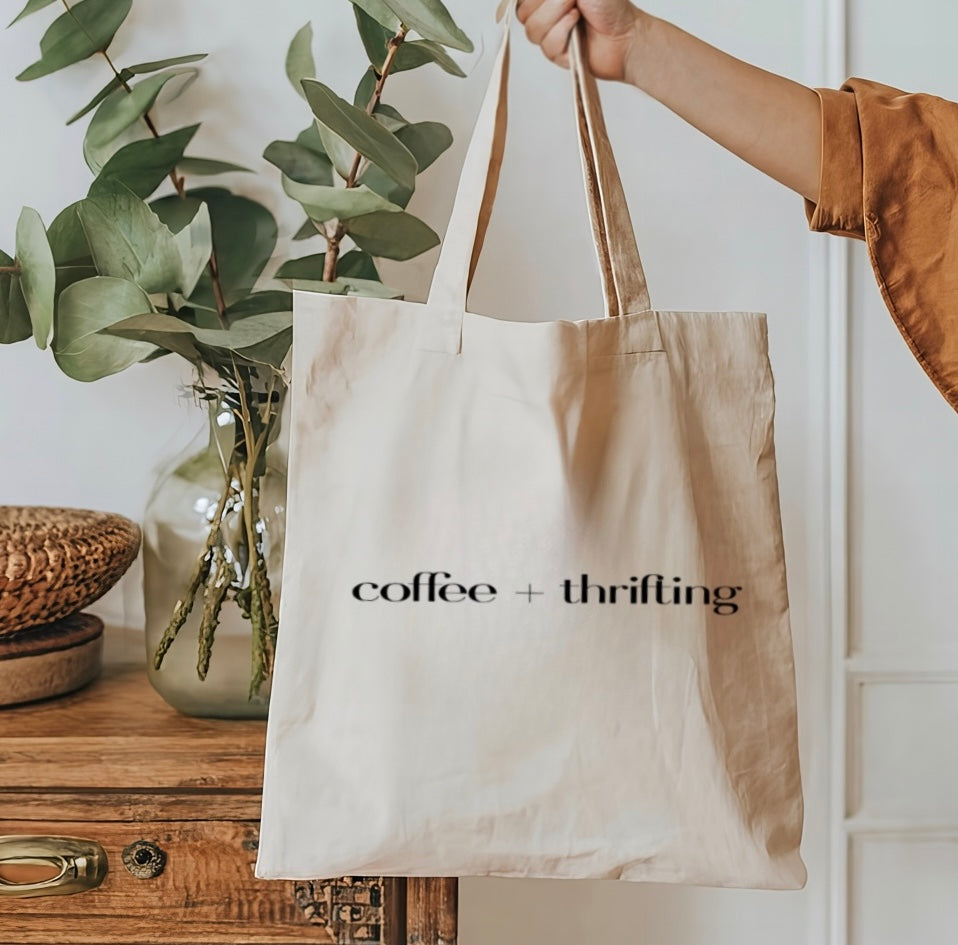Coffee + thrifting Tote Bag