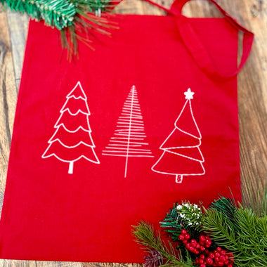 Christmas trees Red Tote Bag