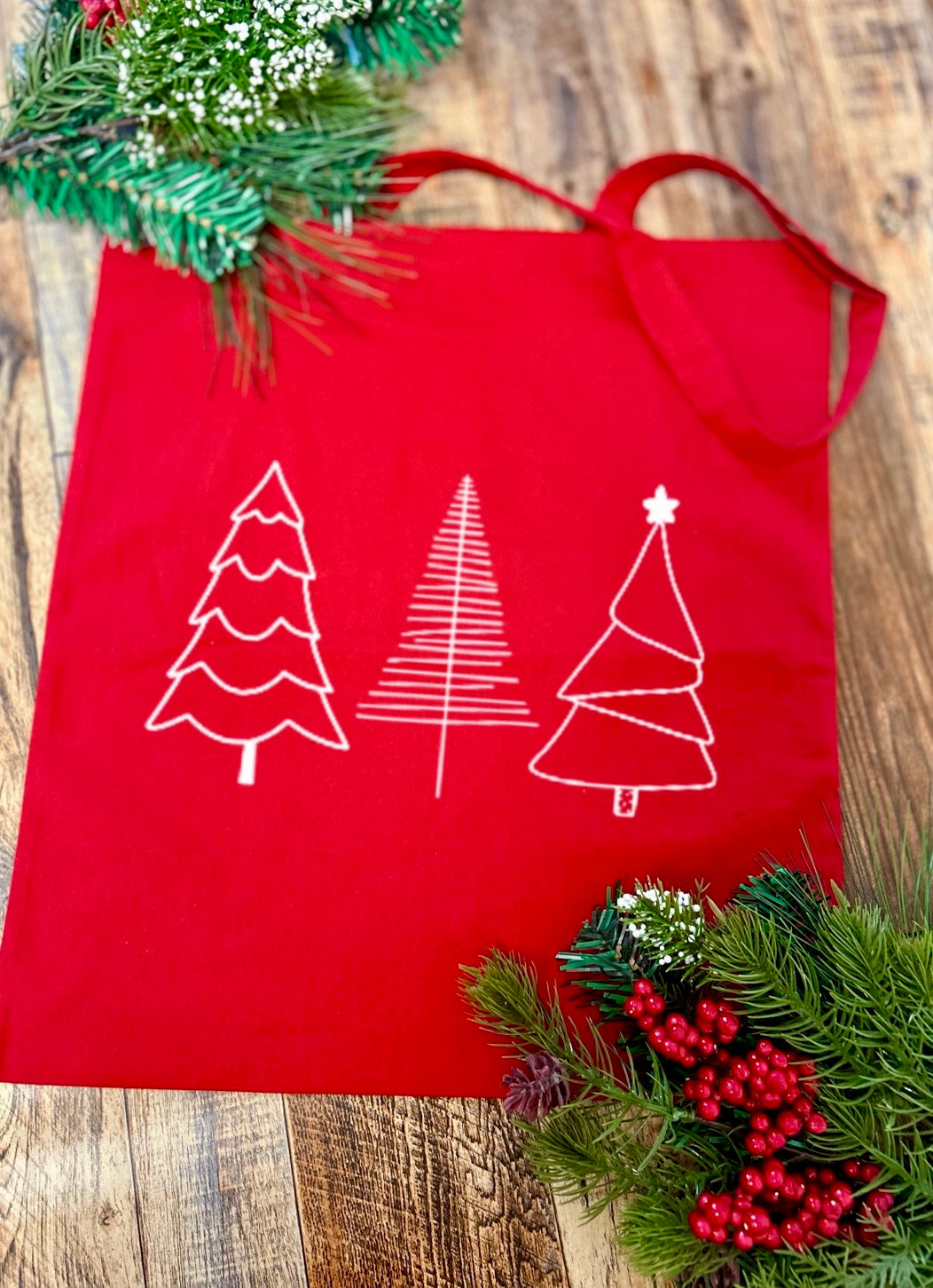 Christmas trees Red Tote Bag