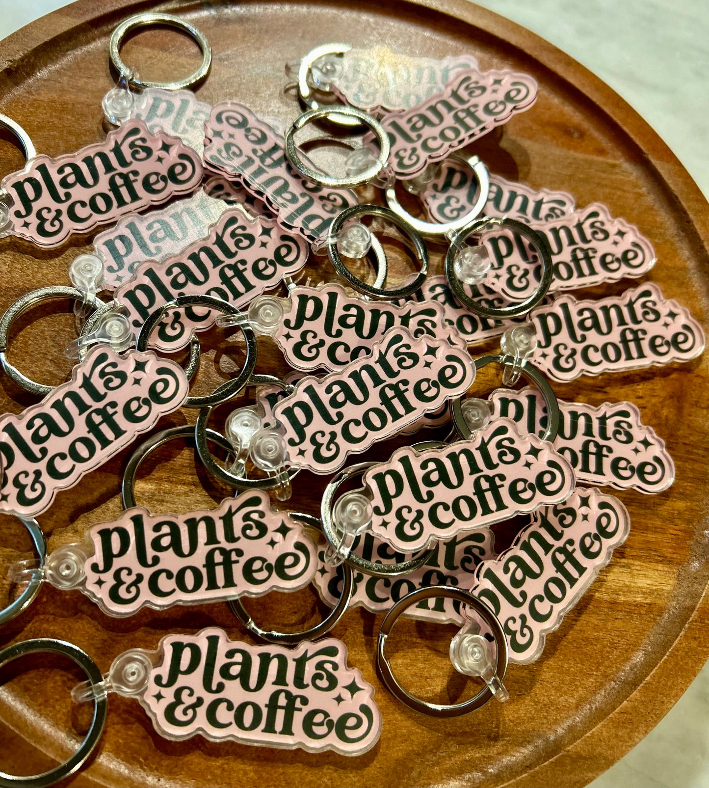 Plants & Coffee Keychain • pink