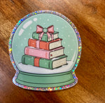 Pink & green book stack snow globe glitter Sticker