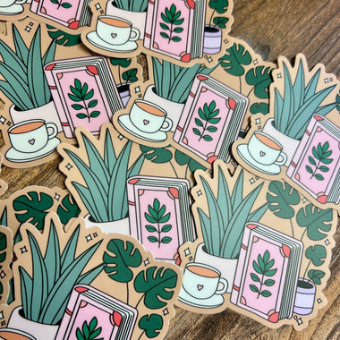 Plants & coffee & books sticker