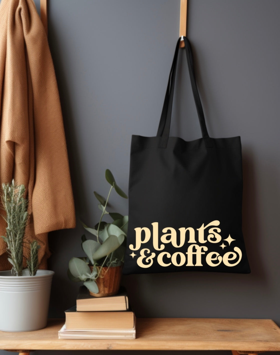 Plants & Coffee Tote Bag • black