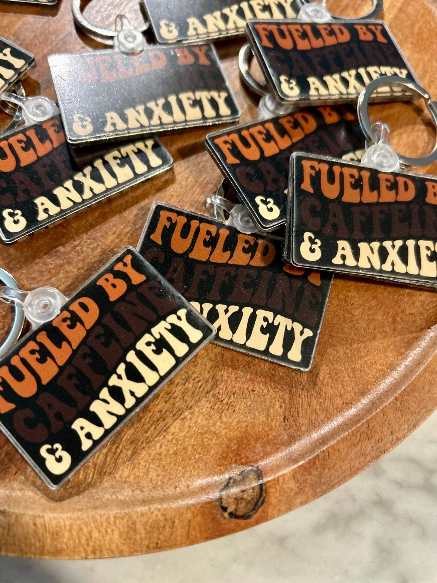 Fueled by caffeine & anxiety keychain (double sided)