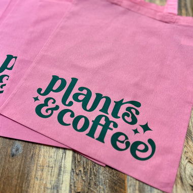 Plants & Coffee Tote Bag • pink