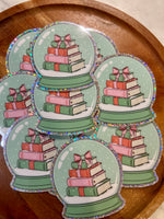 Pink & green book stack snow globe glitter Sticker