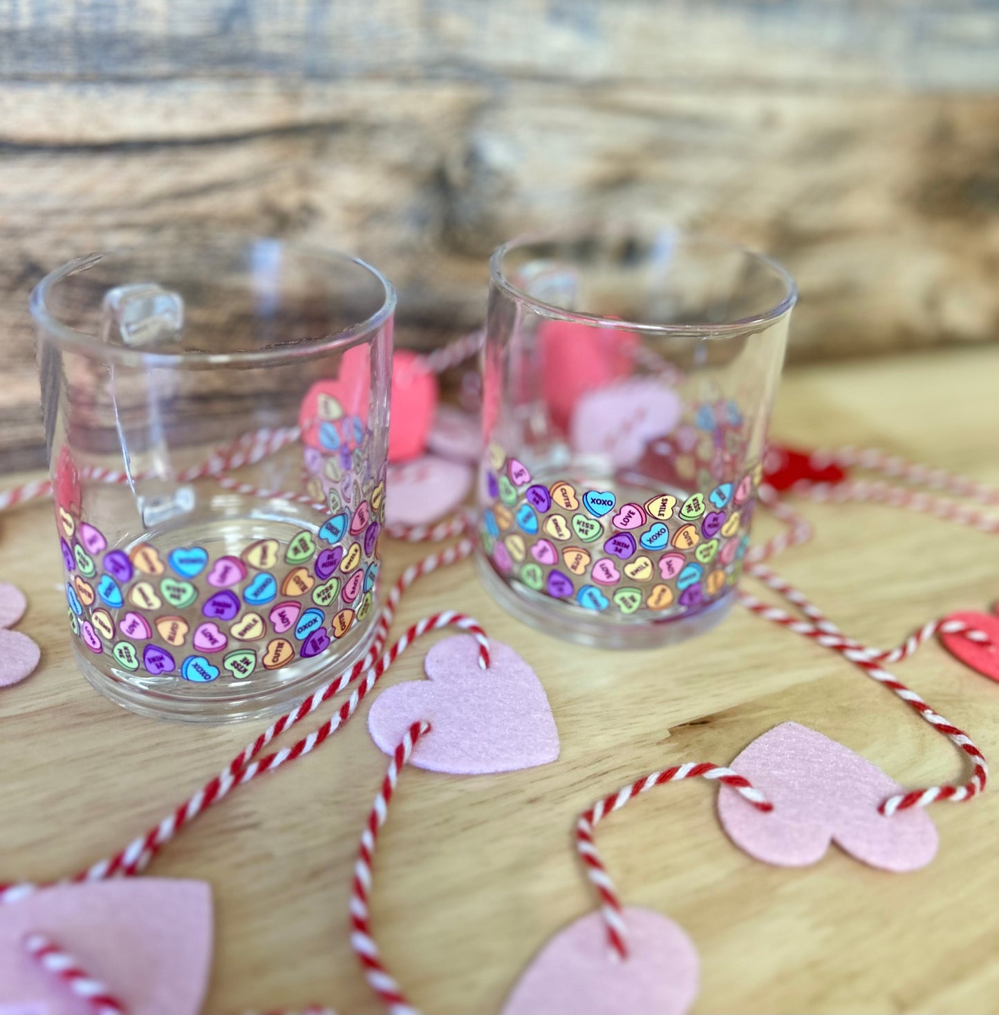 Conversation Hearts Glass coffee mug
