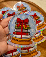 Christmas book stack snow globe glitter Sticker