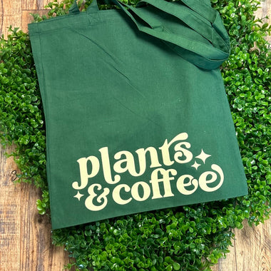 Plants & Coffee Tote Bag • green