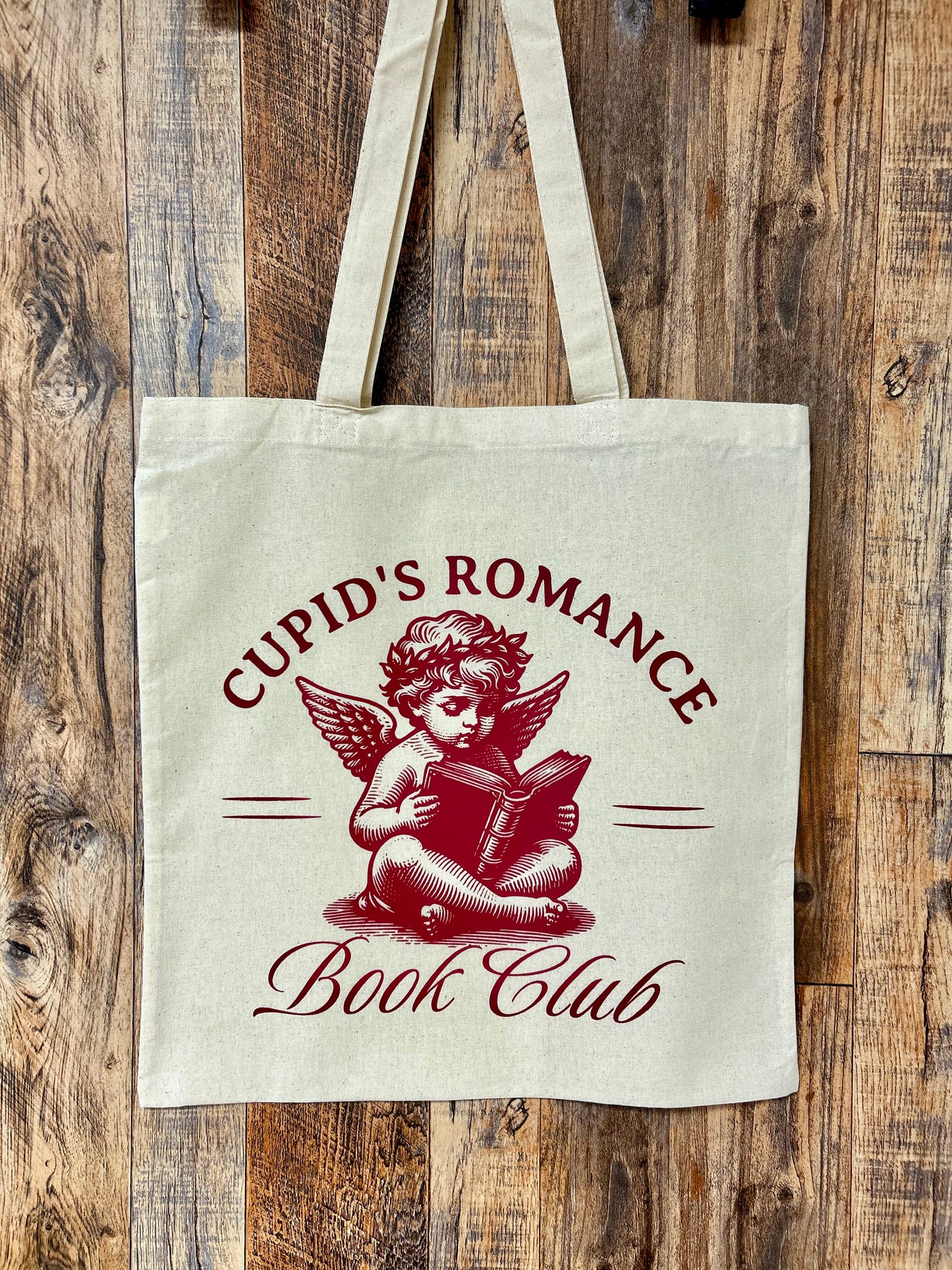 Cupid’s romance book club tote bag