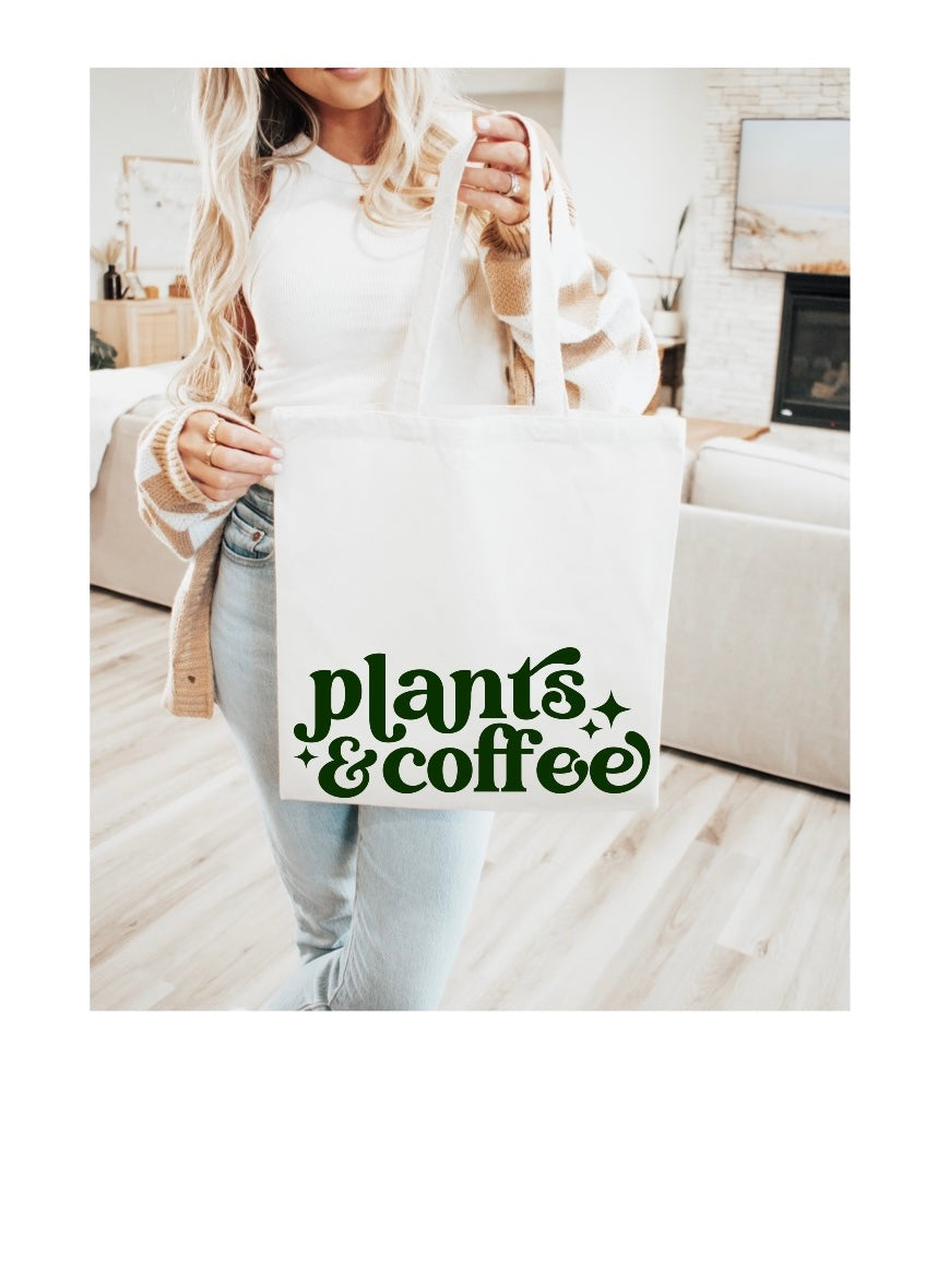 Plants & Coffee Tote Bag • white