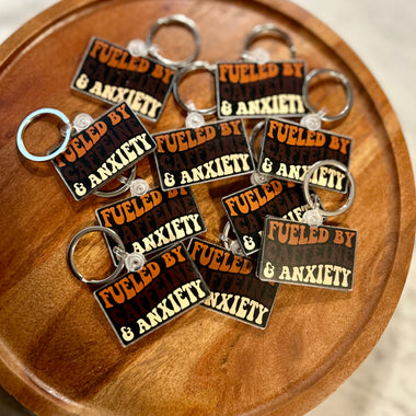 Fueled by caffeine & anxiety keychain (double sided)