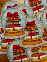 Christmas book stack snow globe glitter Sticker