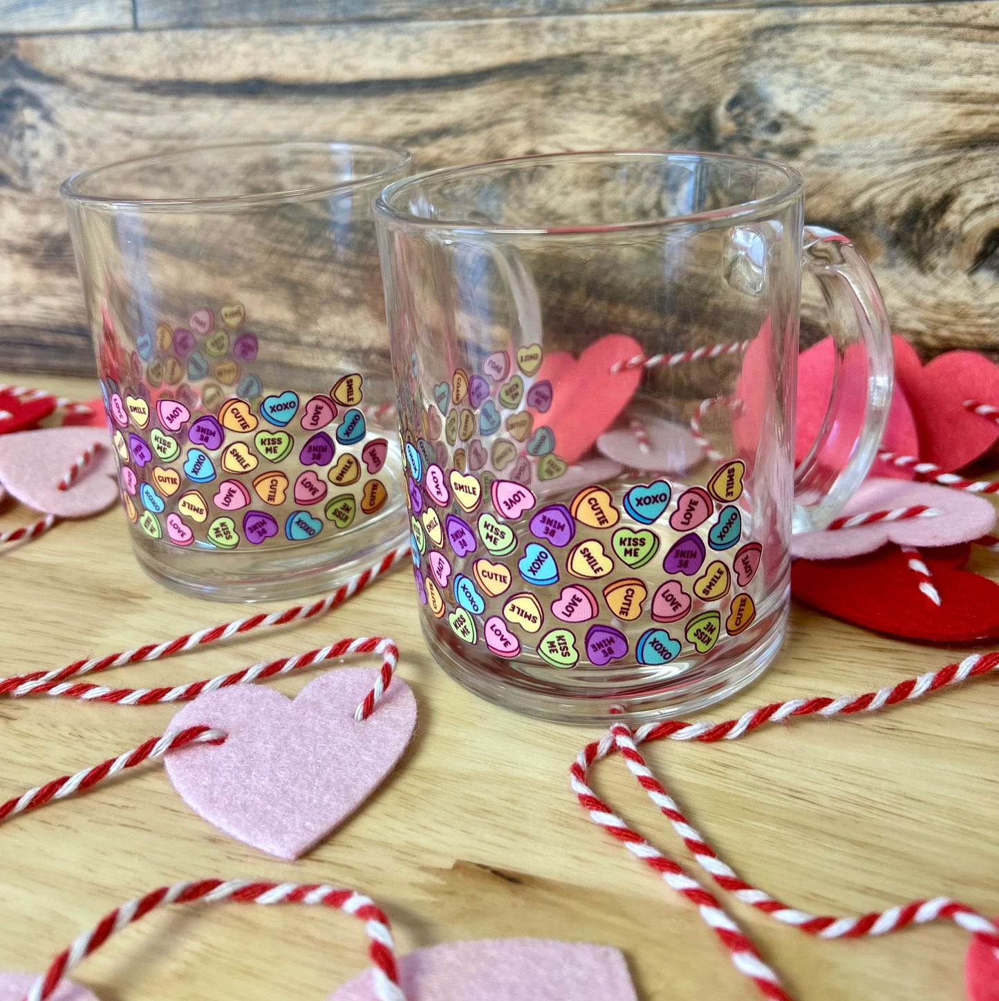 Conversation Hearts Glass coffee mug