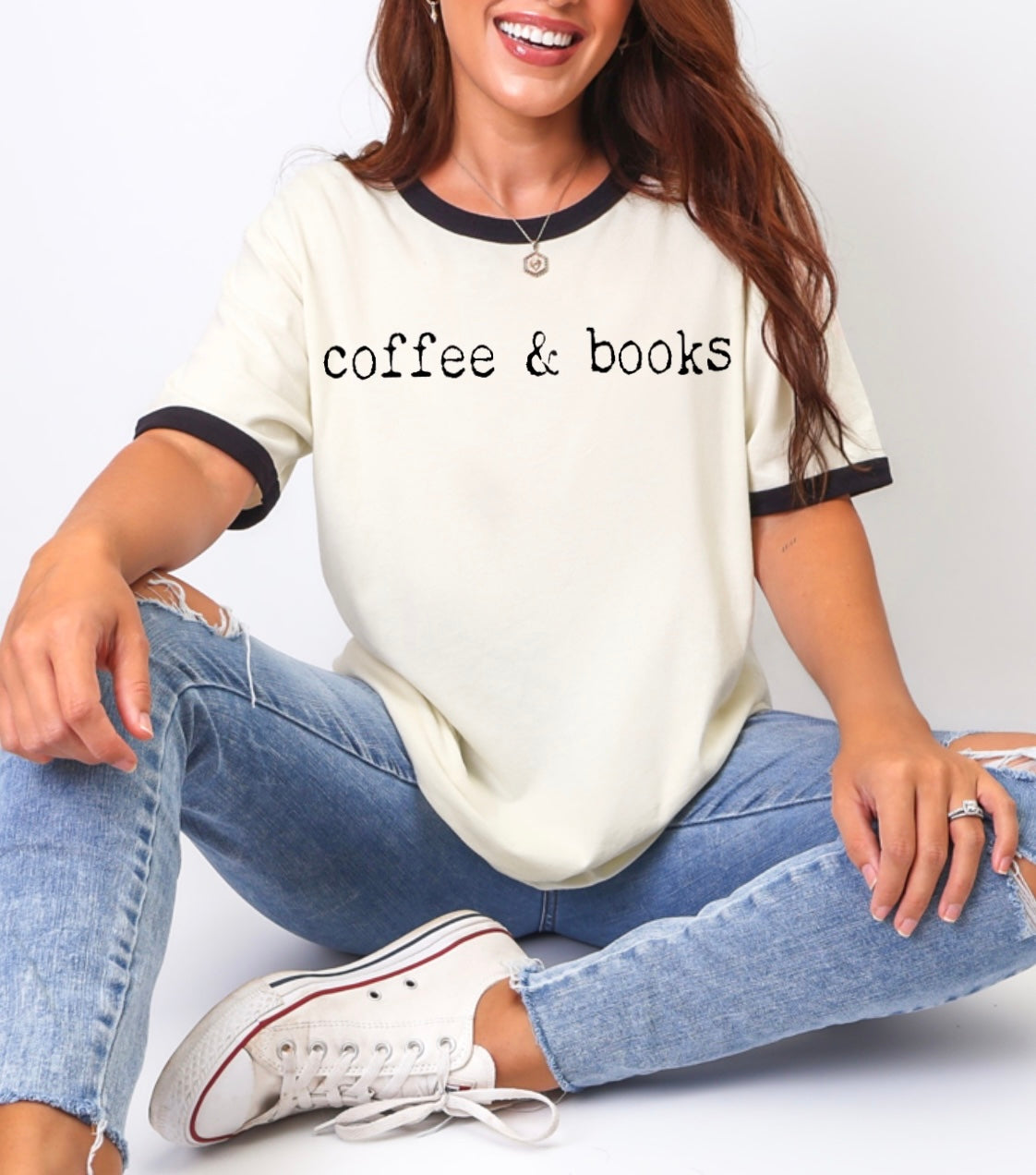Coffee & books ringer t-shirt