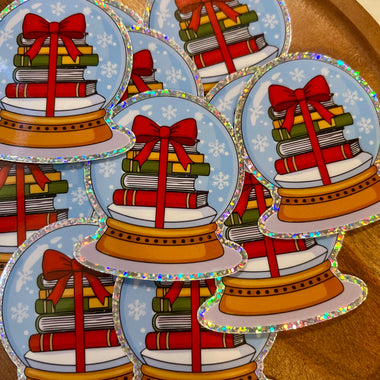 Christmas book stack snow globe glitter Sticker