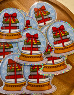 Christmas book stack snow globe glitter Sticker
