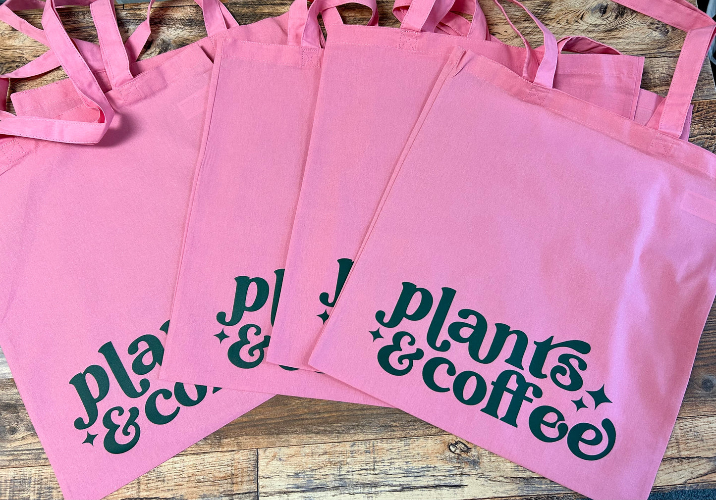 Plants & Coffee Tote Bag • pink