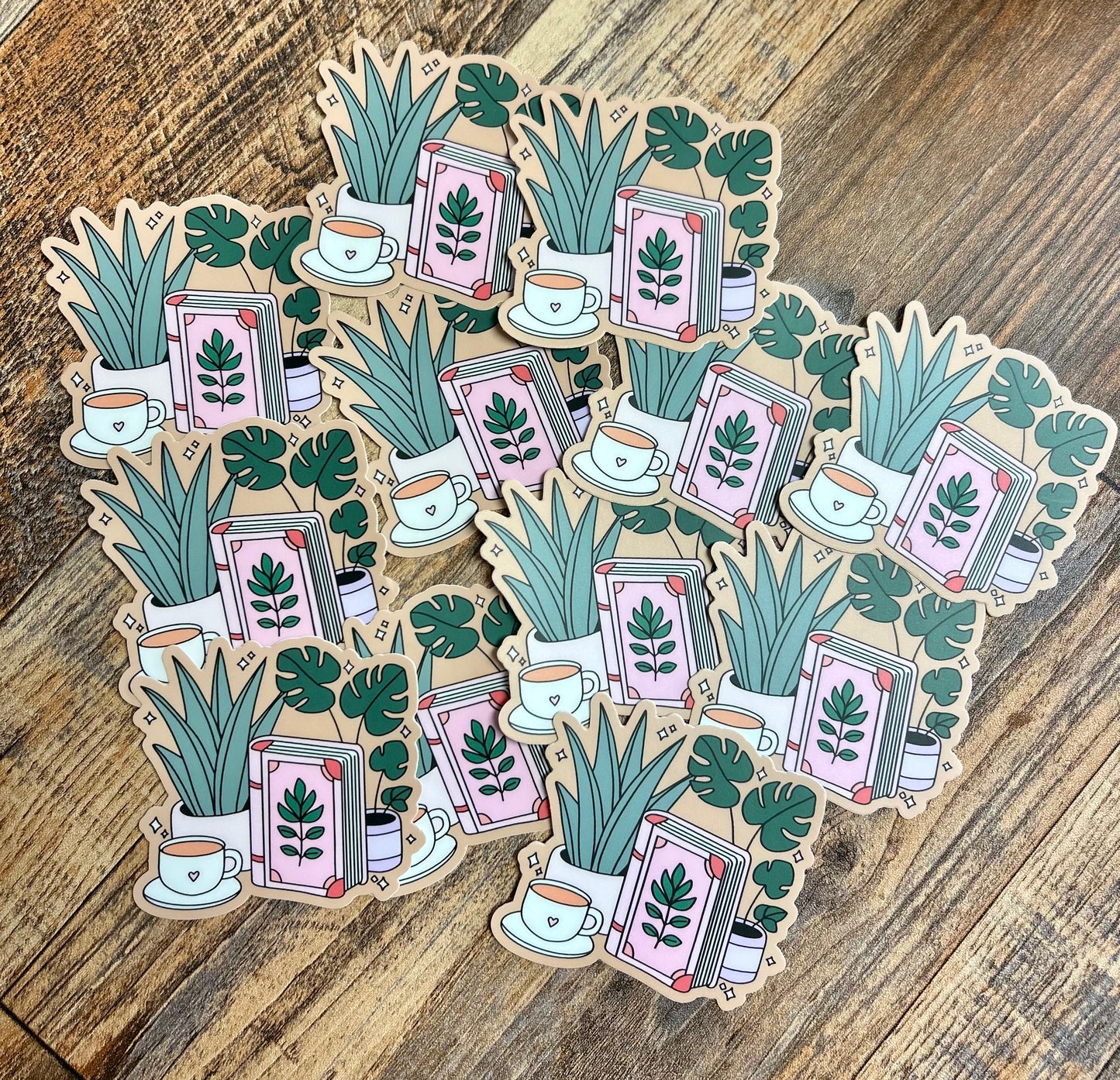 Plants & coffee & books sticker