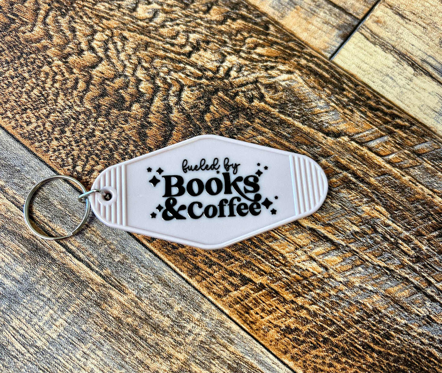 Fueled by books & coffee motel keychain