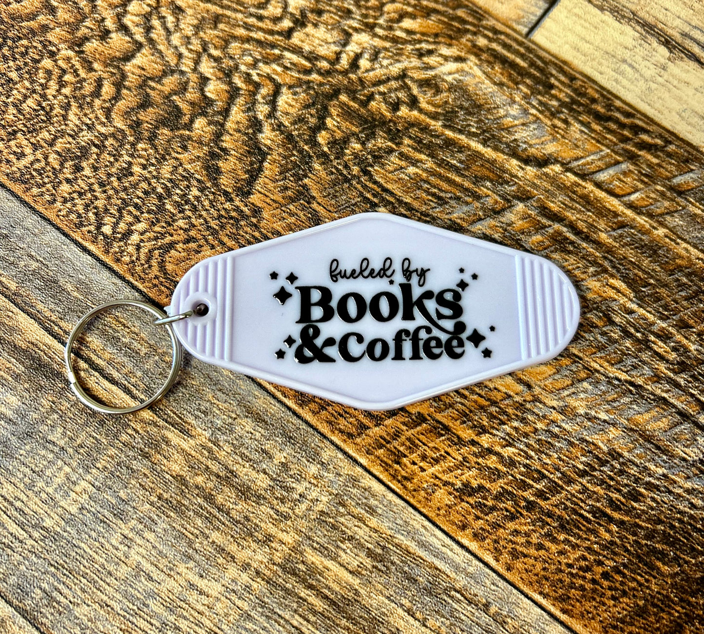 Fueled by books & coffee motel keychain