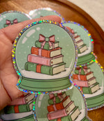 Pink & green book stack snow globe glitter Sticker