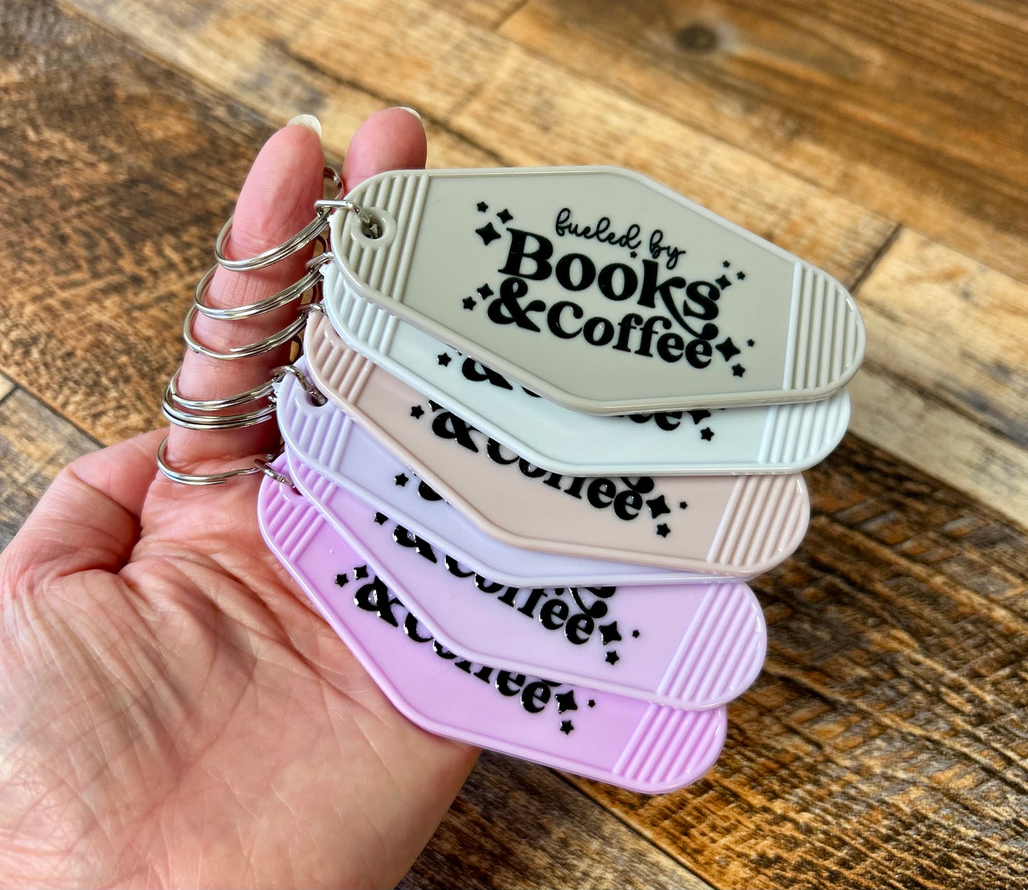 Fueled by books & coffee motel keychain