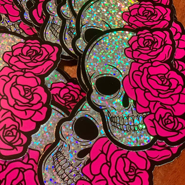 A|R Skull Pink Glitter Sticker