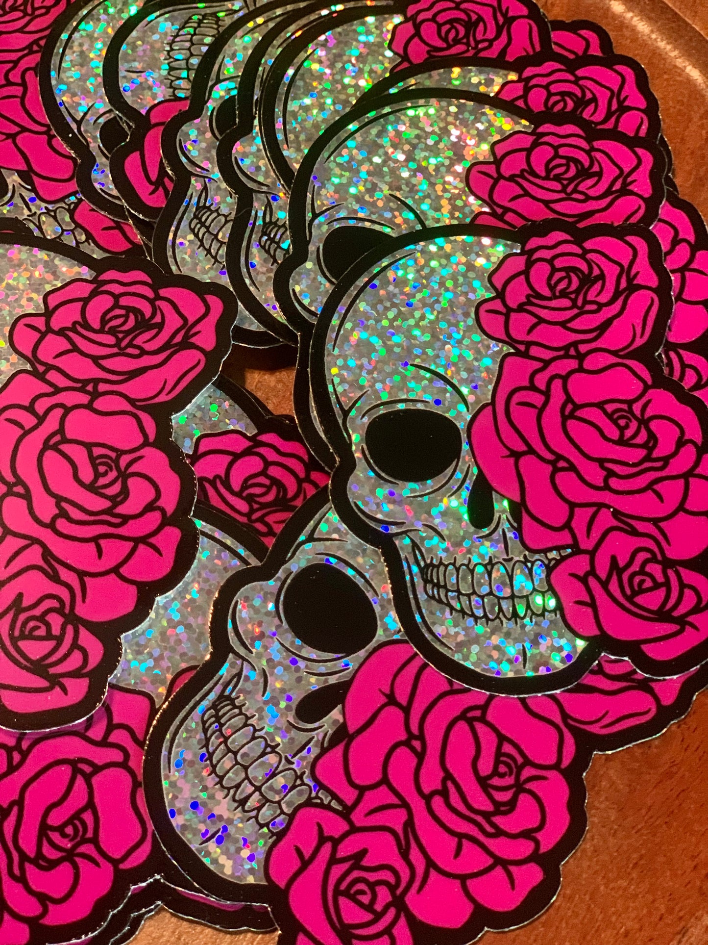 A|R Skull Pink Glitter Sticker