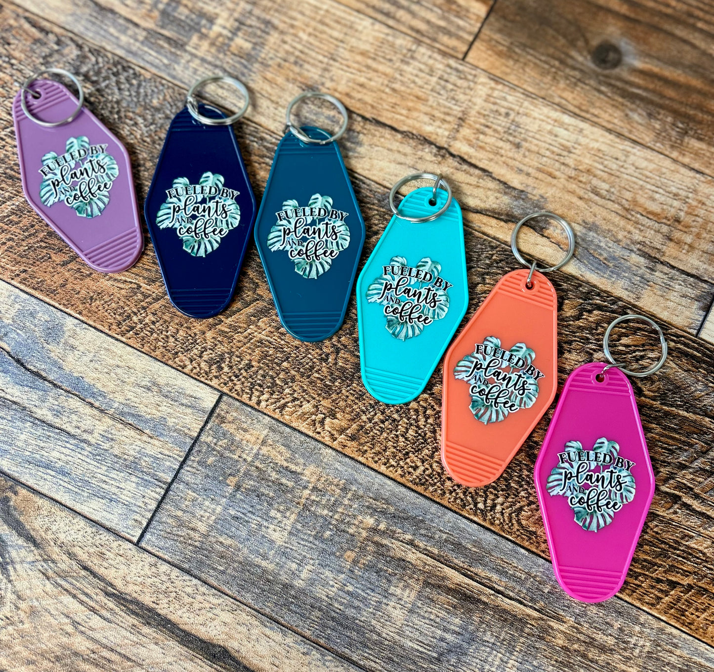 Fueled by plants & coffee motel keychain