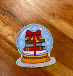 Christmas book stack snow globe glitter Sticker