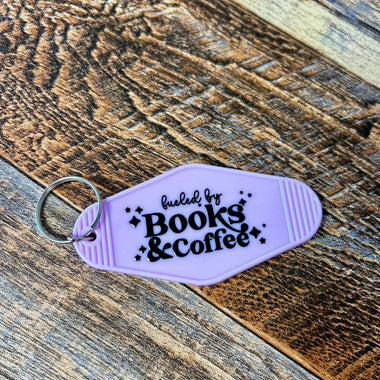 Fueled by books & coffee motel keychain