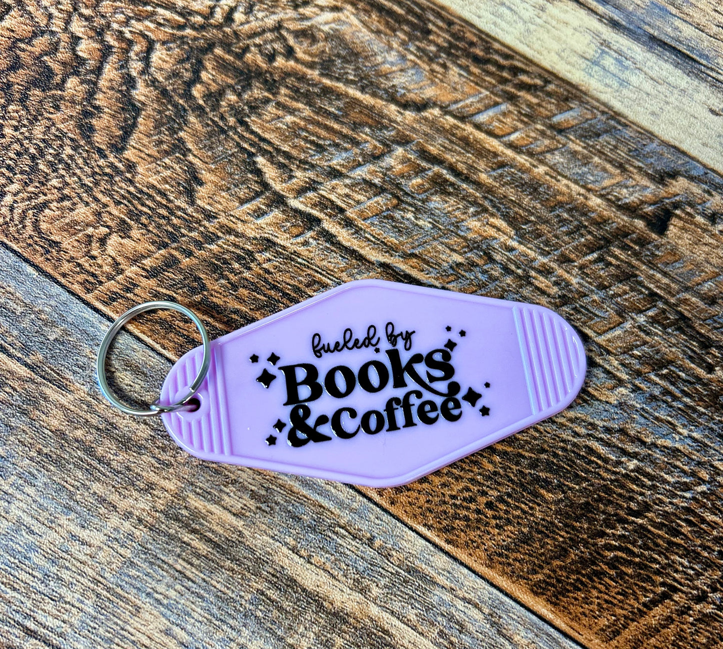 Fueled by books & coffee motel keychain