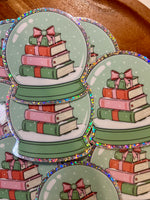 Pink & green book stack snow globe glitter Sticker
