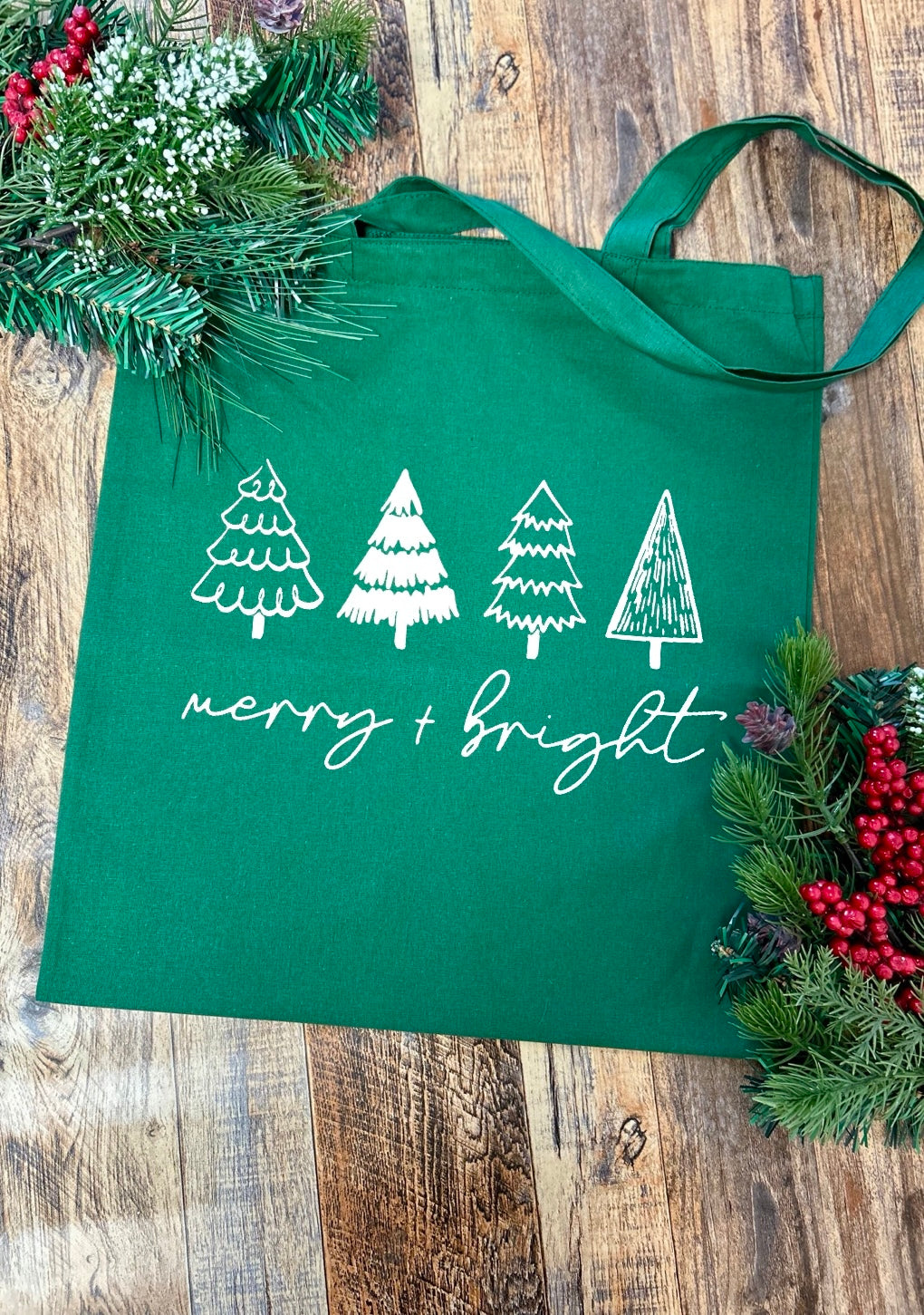 Merry + bright green Tote Bag