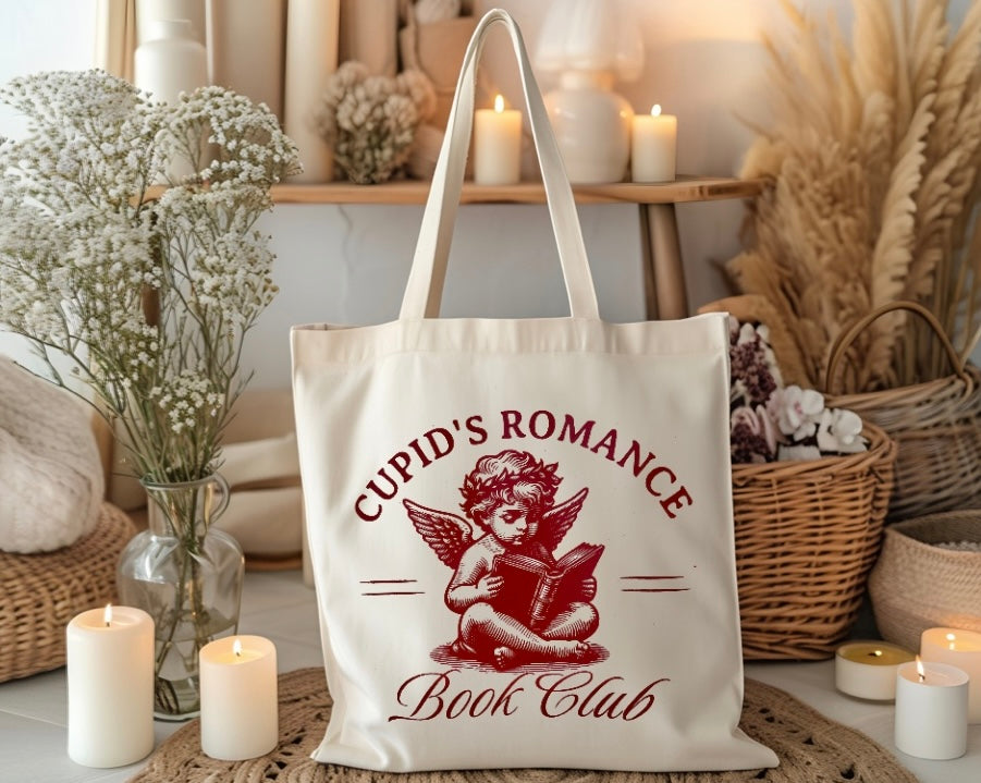 Cupid’s romance book club tote bag